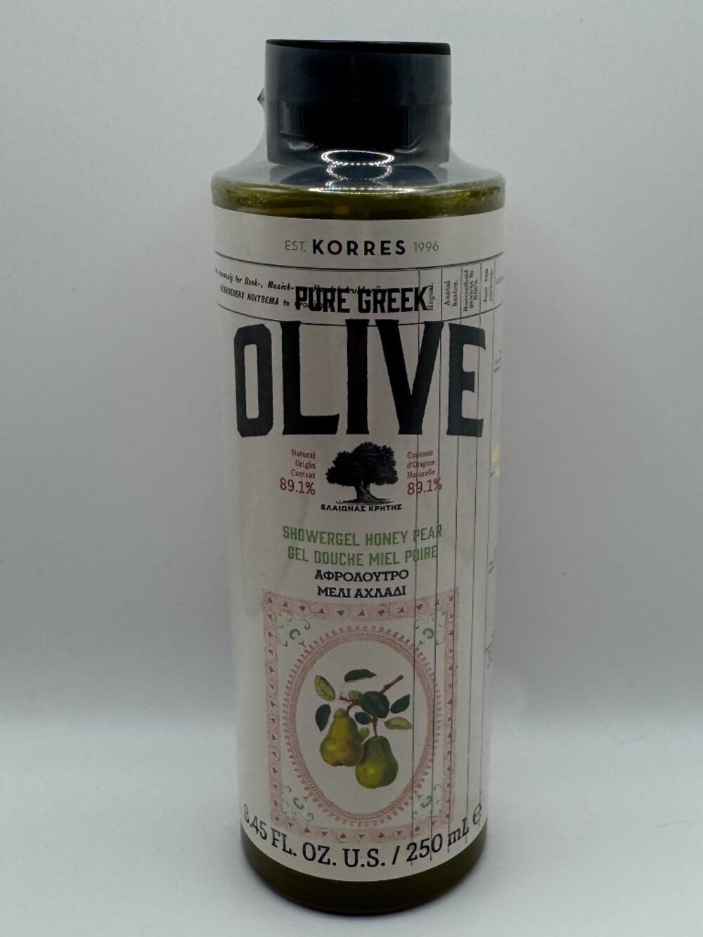 Korres Pure Greek Olive Shower Gel -Honey Pear 8.45 oz /250 ml New & Sealed